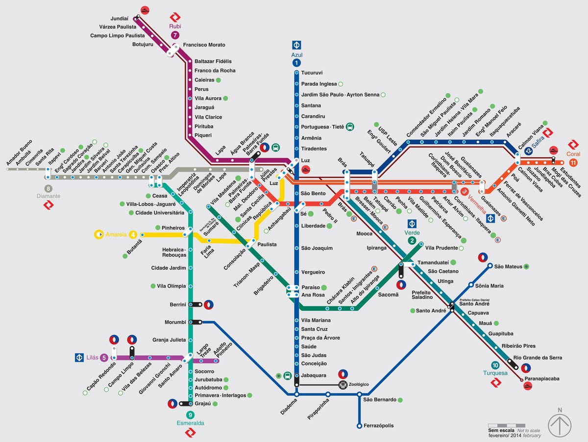 neðanjarðarlestinni kort Sao Paulo