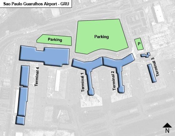 Sao Paulo grande alþjóðlegur flugvöllur terminal kort