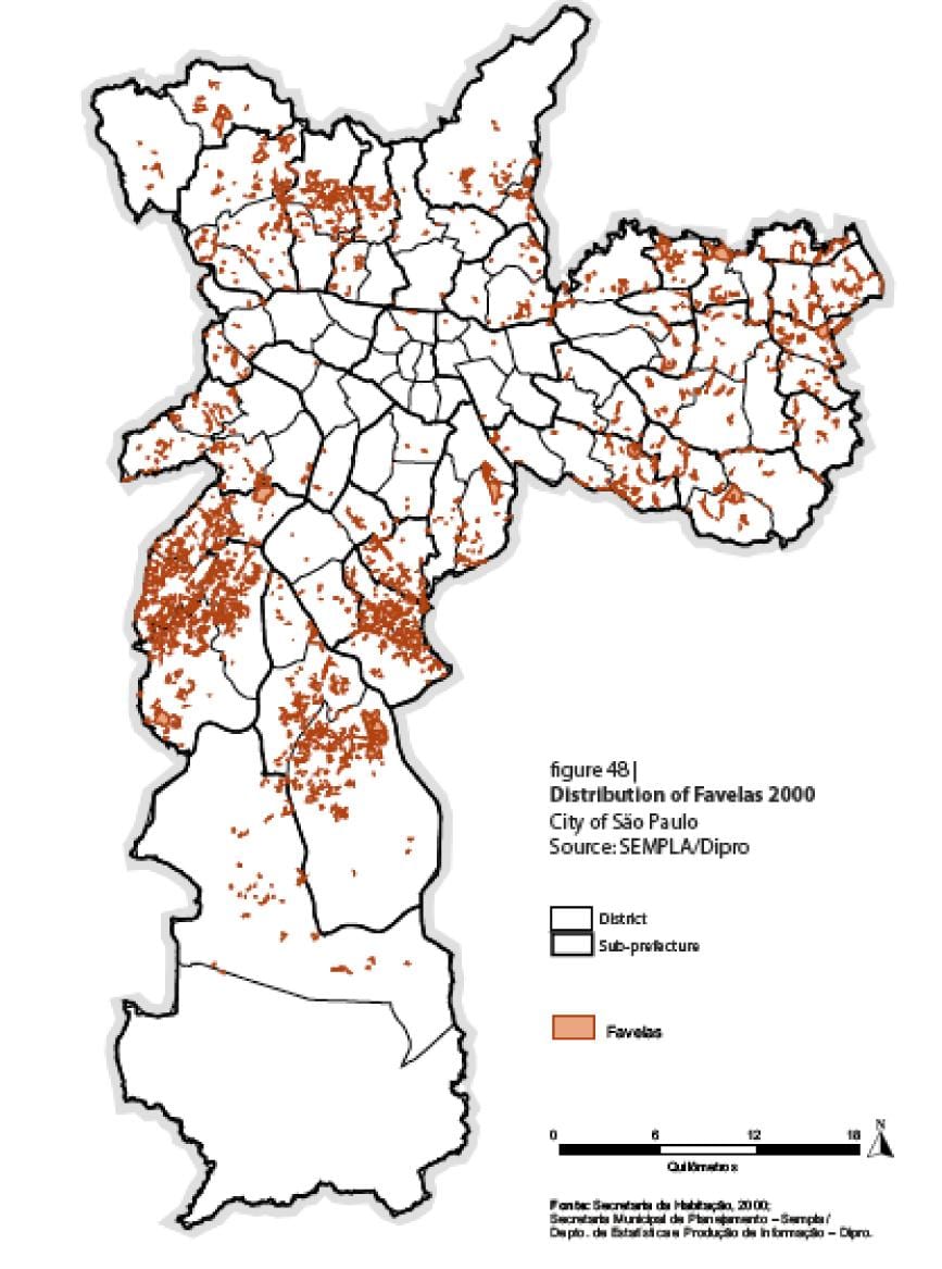 kort af Sao Paulo hjallahverfin