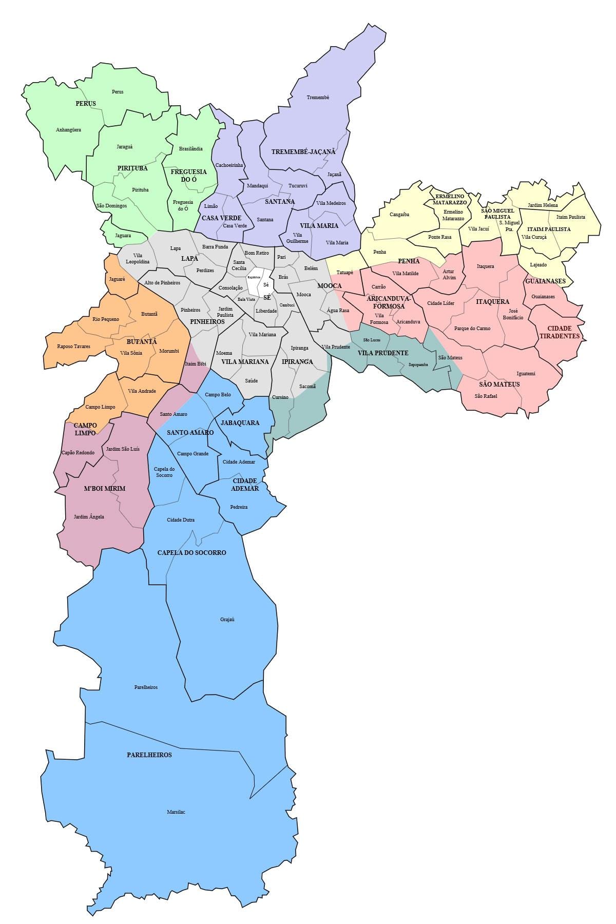 Sao Paulo hverfinu kort